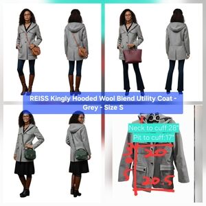 Unisex REISS Kingly Hooded Wool Blend Utility Coat Grey Size S